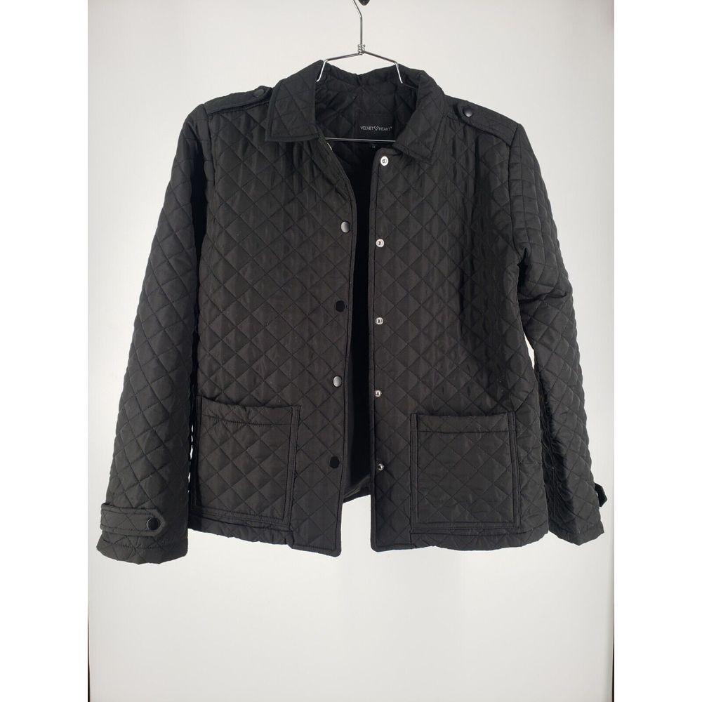 Velvet Heart Rae‎ Quilted Puffer Black Snap Down Jacket Womens Size M Medium